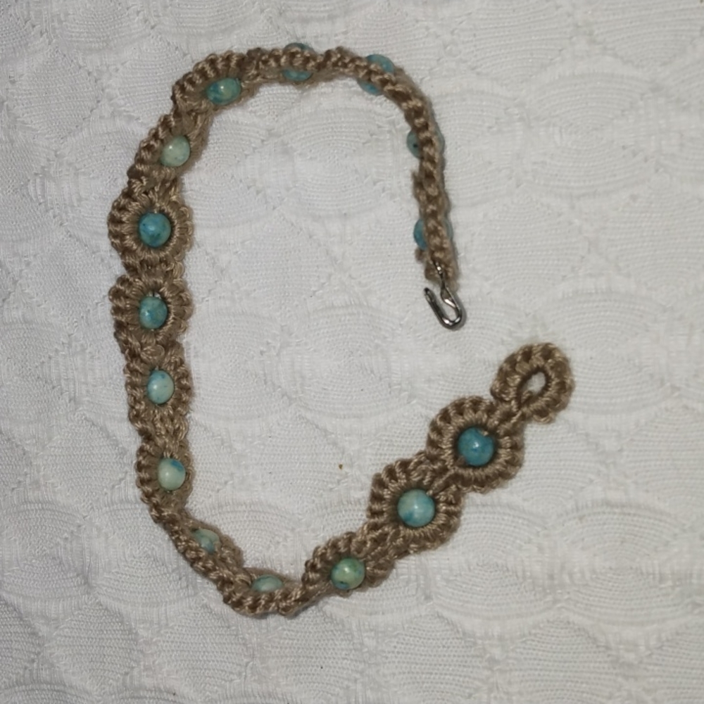 Turquiose Beaded Tatted Bracelet 6 1/4 inches XS